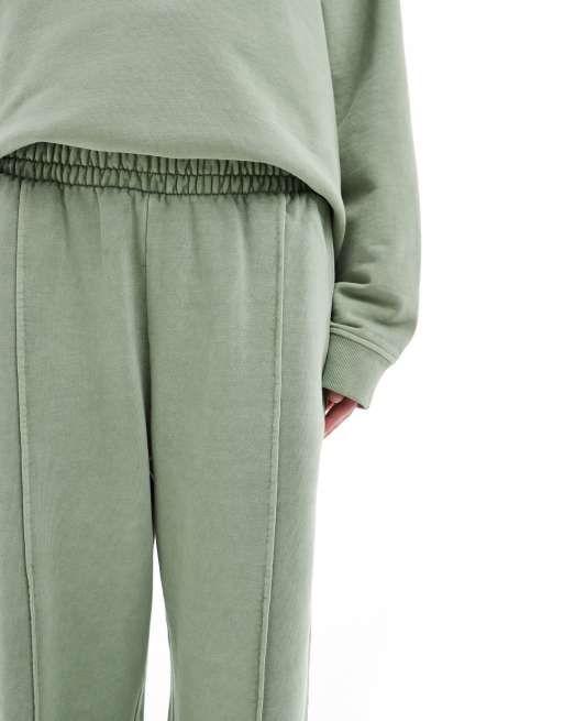 ASOS DESIGN – Jogginghose aus schwerem Material in verwaschenem Salbeigrün mit geradem Bein und Biesen, 4 von 5