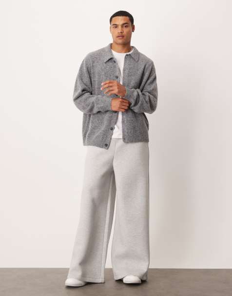ASOS DESIGN – Jogginghose aus schwerem, neoprenartigem Material in meliertem Grau mit superweitem Bein - view 1