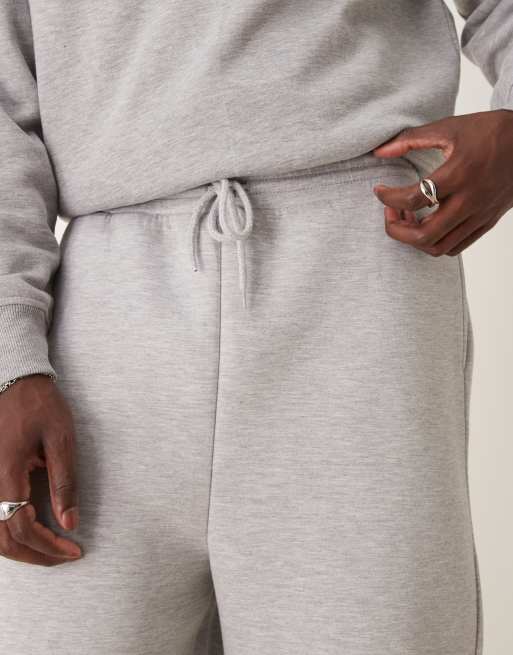 ASOS DESIGN – Jogginghose aus schwerem, neoprenartigem Material in meliertem Grau mit weitem Bein , 3 von 5