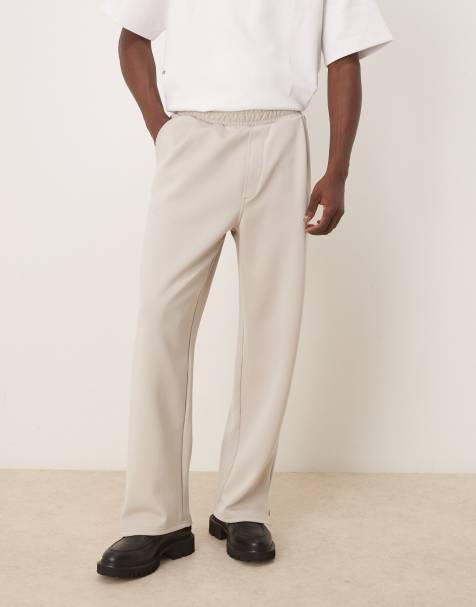ASOS DESIGN – Jogginghose aus schwerem, neoprenartigem Stoff in Beige mit weitem Bein - view 1