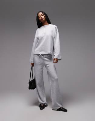 ASOS DESIGN - Jogginghose in Eisgrau meliert mit Waffelstruktur und weitem Bein, Kombiteil