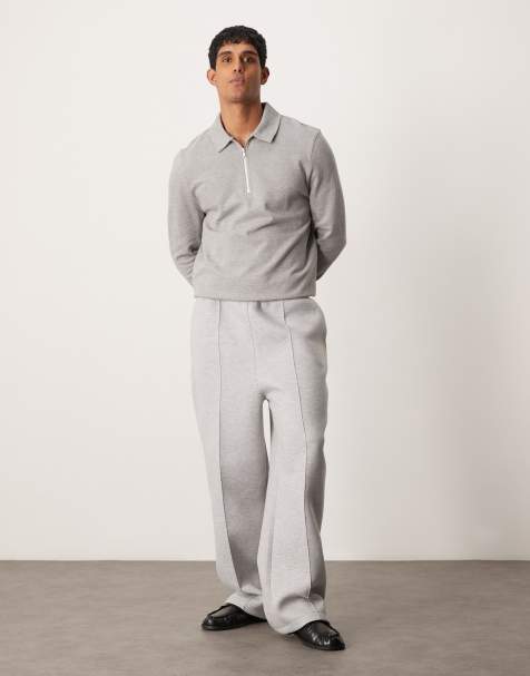 ASOS DESIGN – Jogginghose in Grau aus neoprenähnlichem Material mit weitem Bein und Biesennaht - view 1