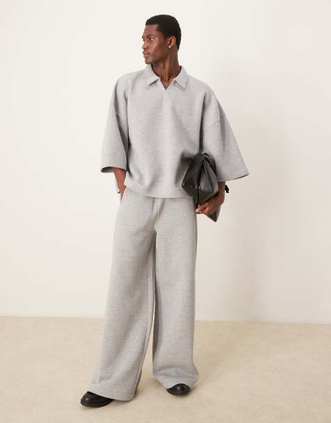 ASOS DESIGN – Jogginghose in Grau meliert mit weitem Bein, Kombiteil - view 1
