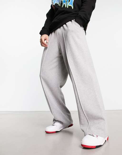 ASOS DESIGN – Jogginghose in Grau meliert mit weitem Bein und Biesenverzierung