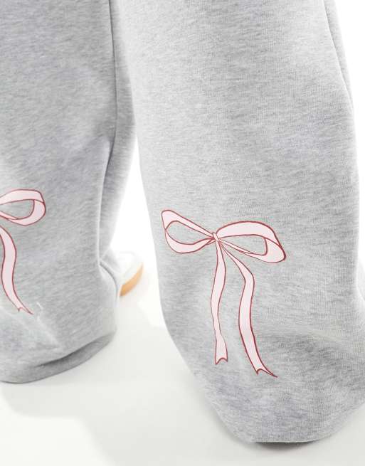 ASOS DESIGN – Jogginghose in meliertem Grau mit Schleifendetail, Kombiteil, 2 von 5