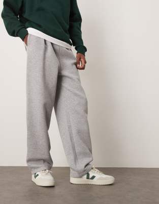 Jogginghose in meliertem Grau mit weitem Bein und abgenähter Saumfalte Grau 2XL