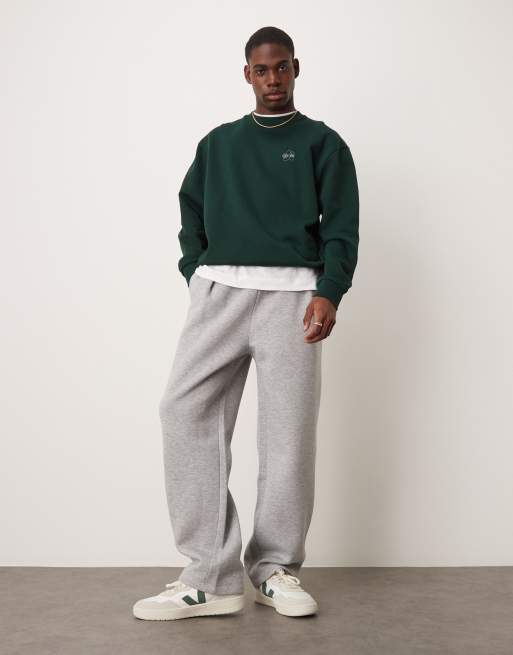 ASOS DESIGN – Jogginghose in meliertem Grau mit weitem Bein und abgenähter Saumfalte, 3 von 5