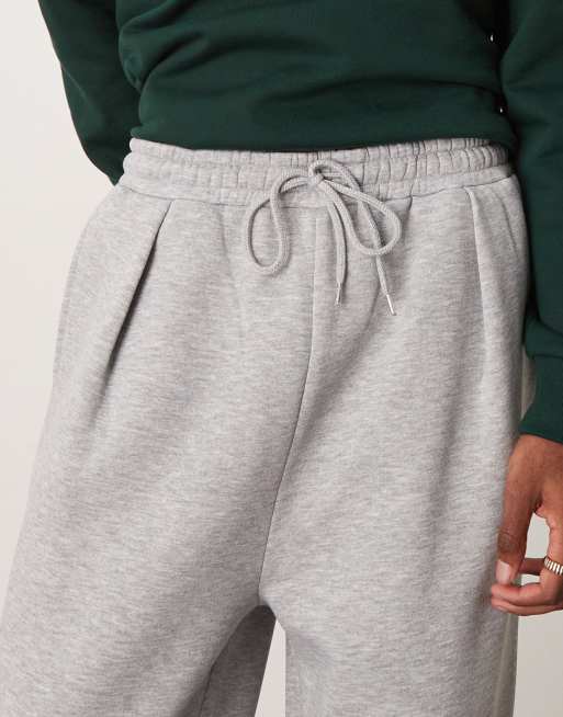 ASOS DESIGN – Jogginghose in meliertem Grau mit weitem Bein und abgenähter Saumfalte, 5 von 5