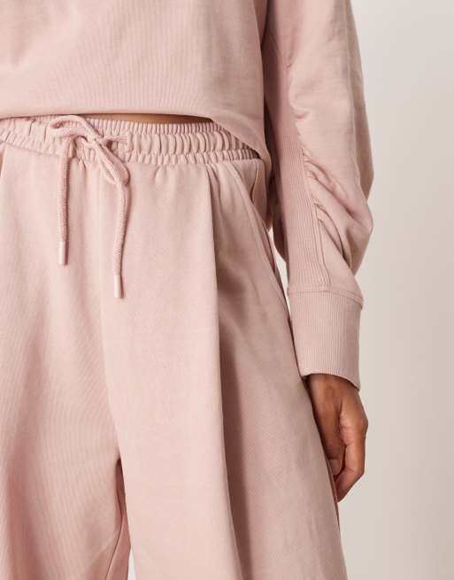 ASOS DESIGN – Jogginghose in Rosa mit weitem Bein und Waffelstruktur-Einsatz, Kombiteil, 4 von 5
