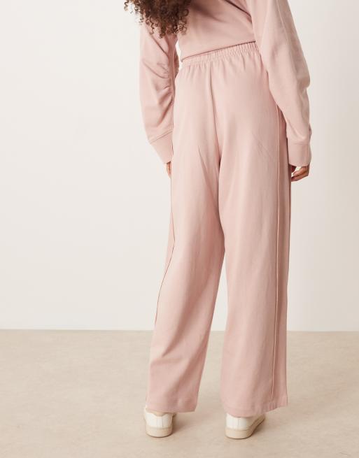 ASOS DESIGN – Jogginghose in Rosa mit weitem Bein und Waffelstruktur-Einsatz, Kombiteil, 5 von 5