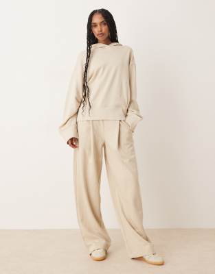 ASOS DESIGN - Jogginghose in Taupe mit abgerundetem Beinschnitt und Waffelstruktur-Einsatz, Kombiteil-Neutral