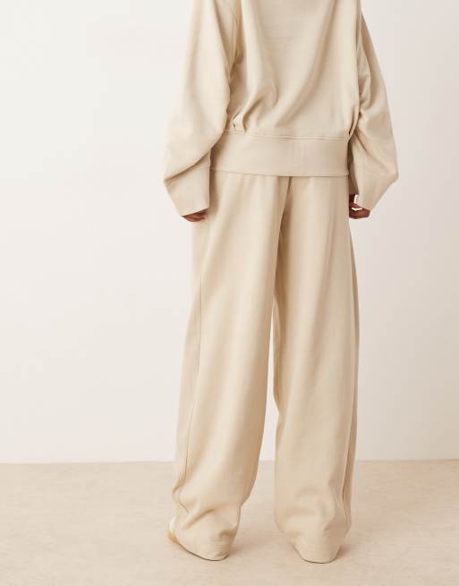 ASOS DESIGN – Jogginghose in Taupe mit abgerundetem Beinschnitt und Waffelstruktur-Einsatz, Kombiteil, 2 von 5