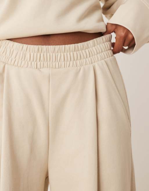 ASOS DESIGN – Jogginghose in Taupe mit abgerundetem Beinschnitt und Waffelstruktur-Einsatz, Kombiteil, 4 von 5