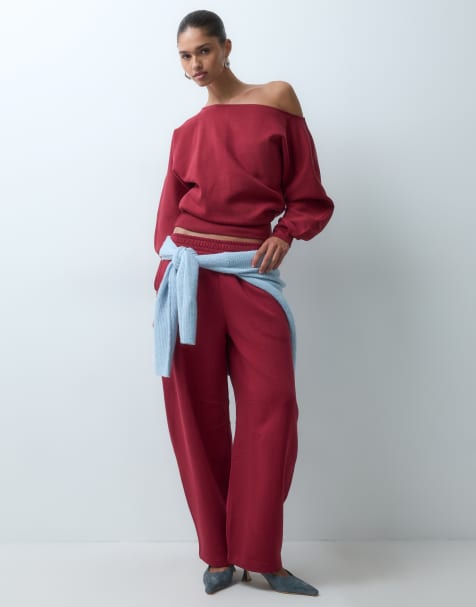 ASOS DESIGN Jogginghose mit Barrel-Leg und Brushback in Burgunderrot - view 1