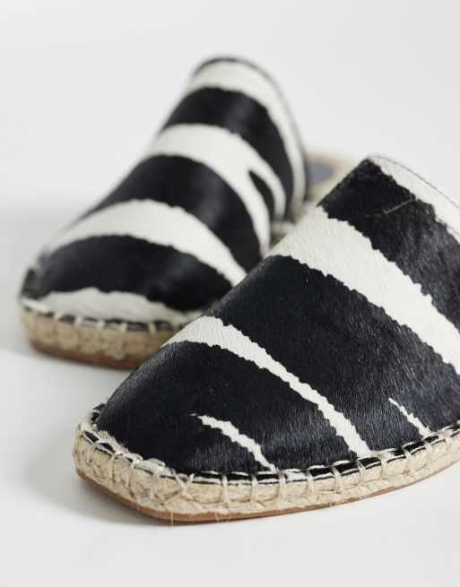 ASOS DESIGN Joline espadrille mule sandal in hair on real leather with zebra print, 2 of 4