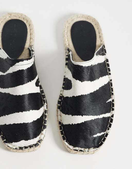 ASOS DESIGN Joline espadrille mule sandal in hair on real leather with zebra print, 3 of 4