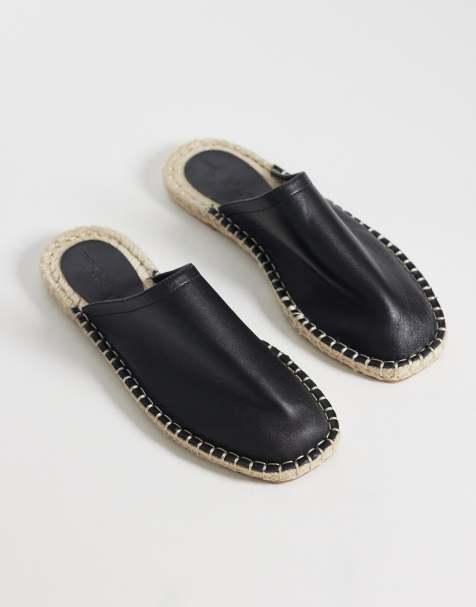 ASOS DESIGN Joline premium espadrille mule sandal in black leather - view 1