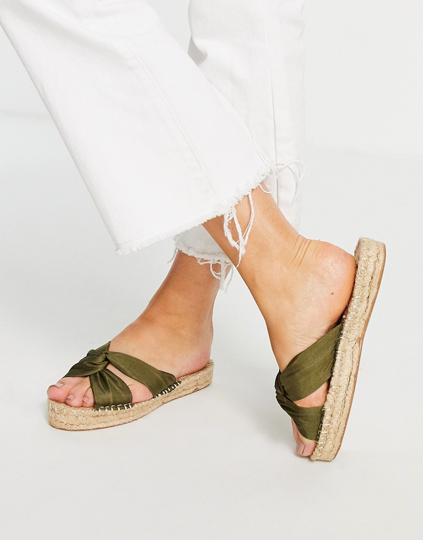 ASOS DESIGN Jolly knotted mule espadrilles in khaki-Green