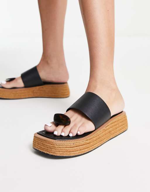 Boohoo Leather Toe Thong Sandals In Black, $17, Asos