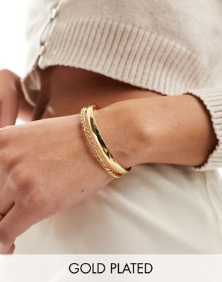 ASOS DESIGN 14k gold plated cuff bracelet with simple band and twist detail - ASOS Price Checker