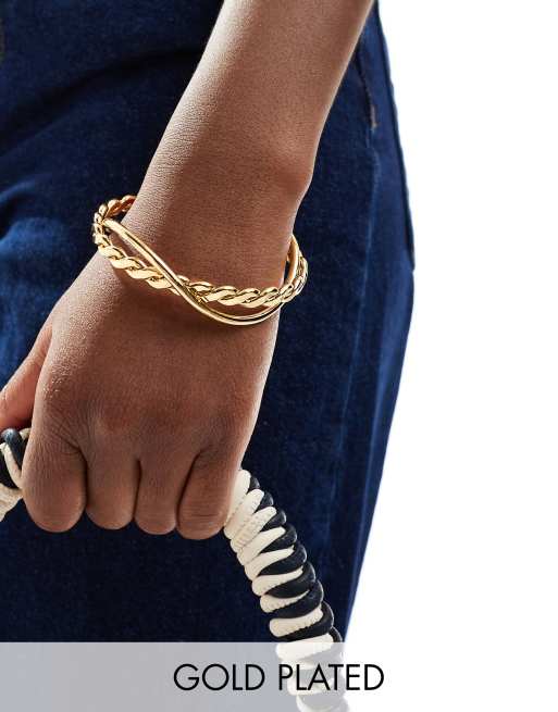 ASOS DESIGN - Jonc en plaqué or 14 carats avec détails torsadés