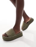 [ASOS DESIGN] ASOS DESIGN Jordyn flatform espadrille mule sandals in khaki-Green 42 KHAKI
