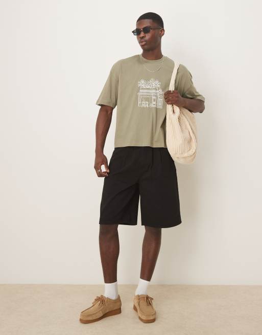 ASOS DESIGN - Jort met langere pasvorm en dubbele plooien in zwart