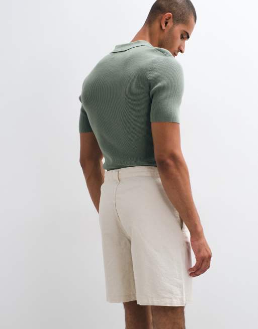 ASOS DESIGN jort mi-long en mélange de lin écru, 4 de 5