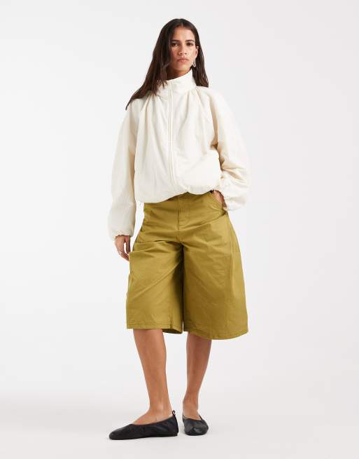 ASOS DESIGN jort plissettati in twill color kaki rosa cipria, 1 di 5