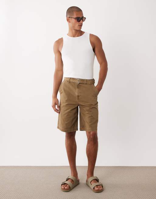 ASOS DESIGN - Jorts ampi in denim color cuoio con cintura 