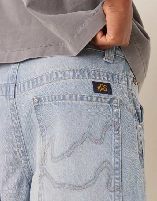 ASOS DESIGN - Jorts blu lavaggio medio con tasche ricamate sul retro, 3 di 5