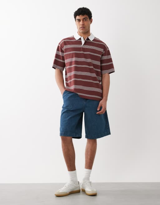 ASOS DESIGN - Jorts di jeans ampi blu medio slavato con pieghe , 2 di 5