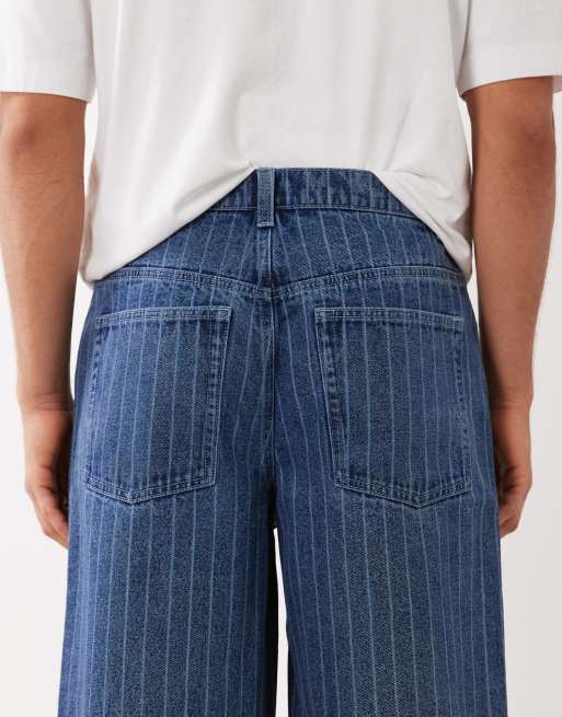 ASOS DESIGN - Jorts di jeans ampi lavaggio blu medio a righe in coordinato , 5 di 5