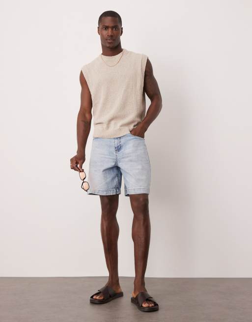 ASOS DESIGN - Jorts di jeans da lavoro taglio standard blu lavaggio chiaro