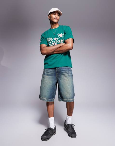 ASOS DESIGN - Jorts di jeans taglio lungo a pieghe con tinta verde - view 1