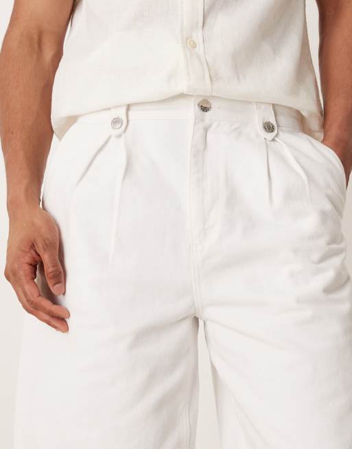 ASOS DESIGN - Jorts di jeans taglio lungo bianchi con pieghe, 3 di 5
