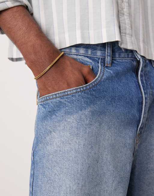 ASOS DESIGN - Jorts di jeans taglio lungo lavaggio blu medio, 4 di 5