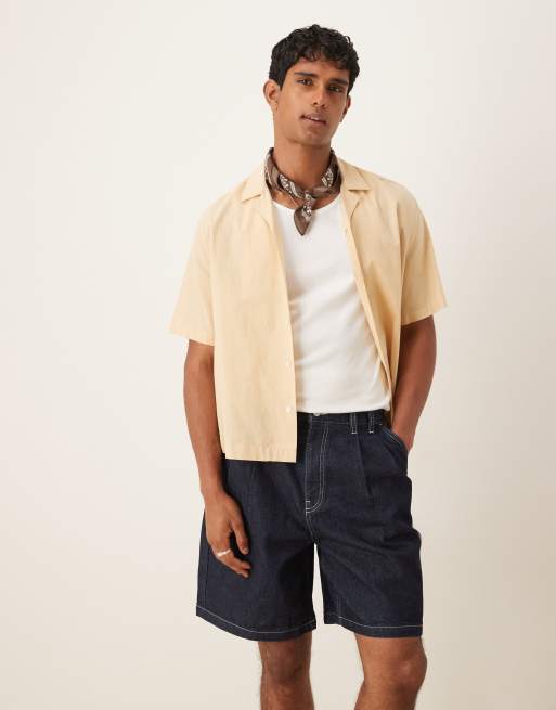 ASOS DESIGN - Jorts di jeans taglio medio lavaggio grezzo con doppia piega