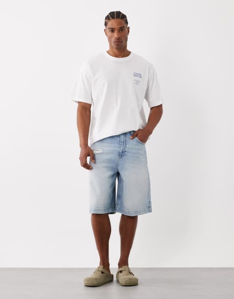 ASOS DESIGN - Jorts di media lunghezza blu slavato chiaro con strappi - view 1