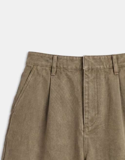 ASOS DESIGN - Jorts di media lunghezza in tela kaki con pieghe, 8 di 9