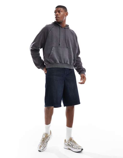 ASOS DESIGN - Jorts in denim taglio lungo blu medio sfumato 