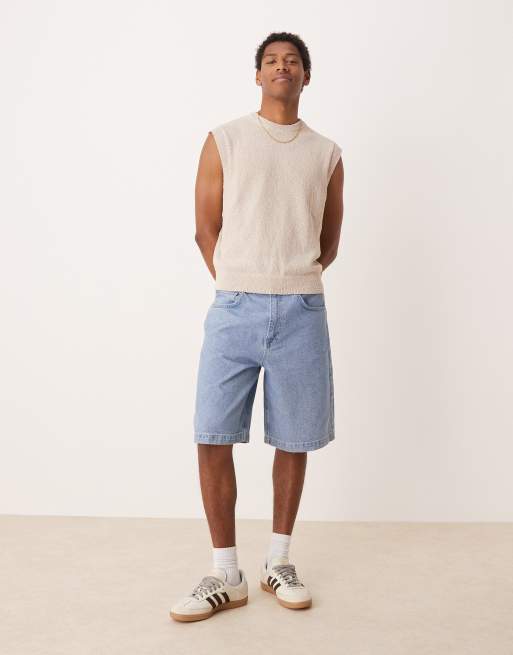 ASOS DESIGN - Jorts in denim taglio lungo blu medio sfumato