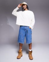 ASOS DESIGN long length jorts with carpenter detailing in camo