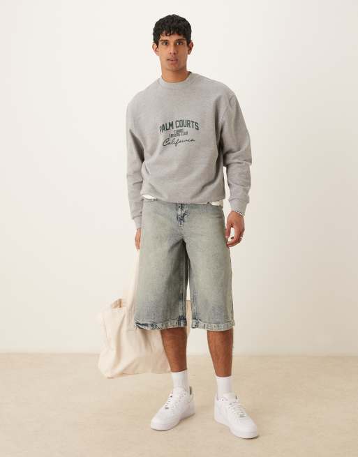 ASOS DESIGN - Jorts in denim taglio lungo grigio slavato