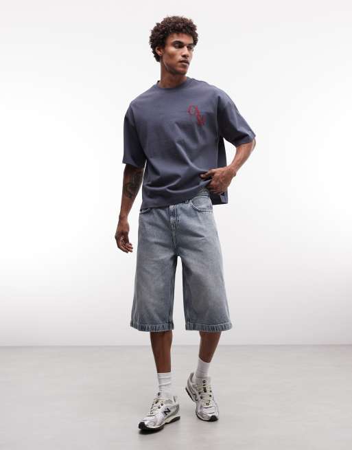 ASOS DESIGN - Jorts in denim taglio lungo grigio slavato