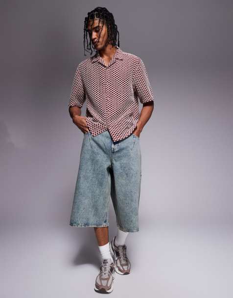 ASOS DESIGN - Jorts in denim taglio lungo lavaggio acido con dettaglio a pieghe - view 1
