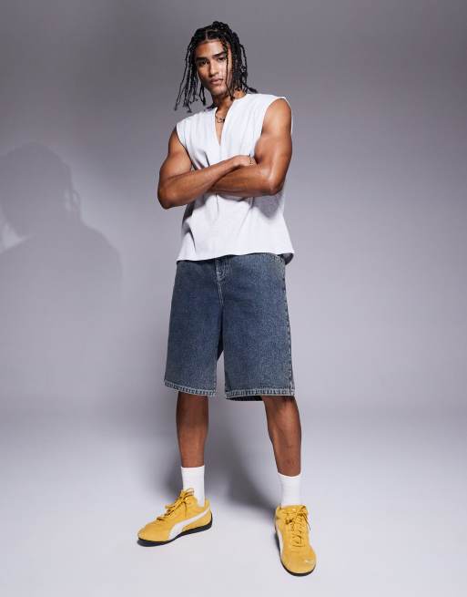 ASOS DESIGN - Jorts in denim taglio lungo lavaggio acido scuro