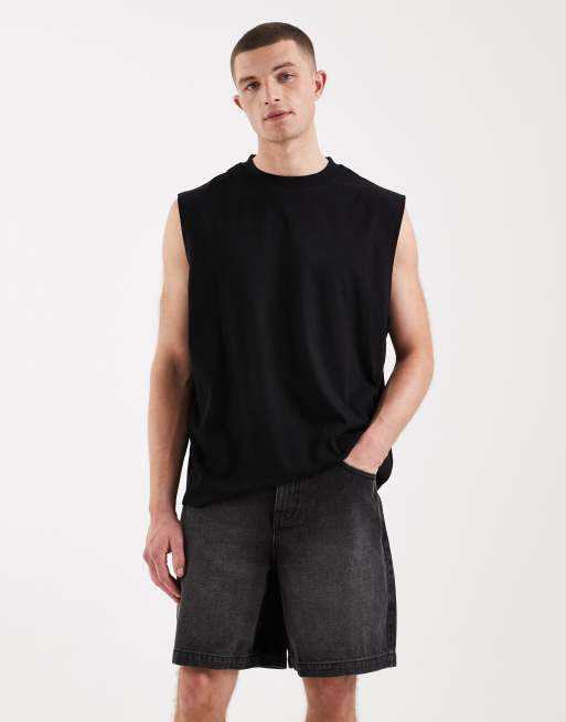 ASOS DESIGN - Jorts in denim taglio medio nero slavato