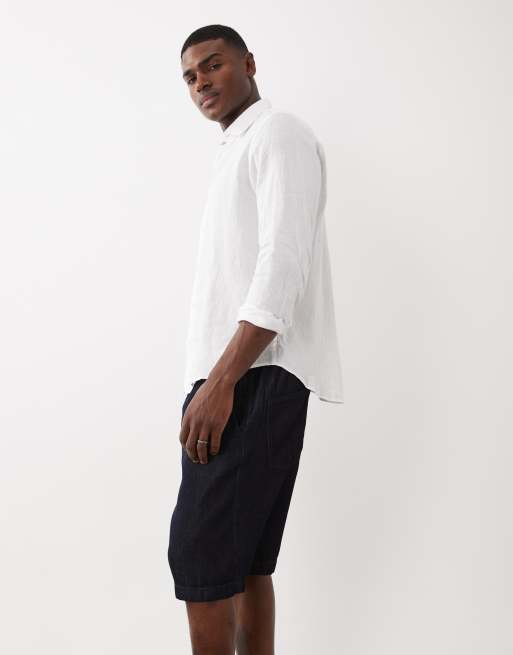 ASOS DESIGN - Jorts lunghezza media in denim di misto lino lavaggio blu scuro, 2 di 5