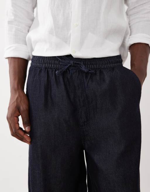 ASOS DESIGN - Jorts lunghezza media in denim di misto lino lavaggio blu scuro, 3 di 5
